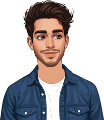  Stylish Young Man with Trendy Hair and Denim Shirt, Perfect for Modern Lifestyle Concepts, Youth Fashion Advertisements, and Engaging Digital Content Representing Cool Confidence