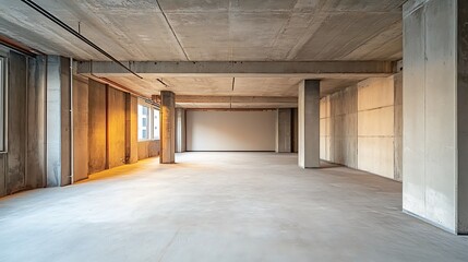 Empty concrete commercial space for development real estate architecture with natural light and smooth floors