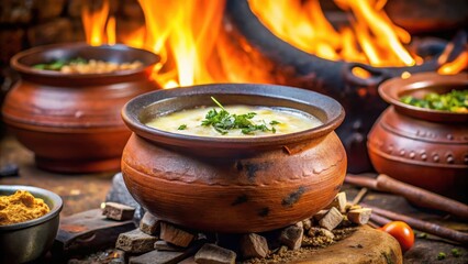 Traditional Sri Lankan curd cooked in a terracotta pot over an open flame