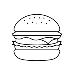 Outline vector of hamburger, hamburger silhouette vector art illustration. Black and white hamburger vector icon.