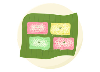 Getuk Lindri is an Indonesian dish made from grounded boiled cassava, mixed with grated coconut, sugar and sprinkled with food coloring. traditional sweet snack.