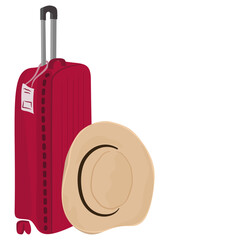 Baggage for travel. Travel bags and summer hat, travel vacation concept. flat style illustration.
