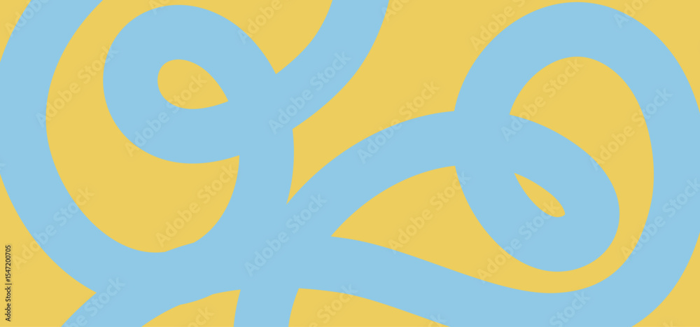 Poster Abstract wavy lines pattern. Horizontal background with dynamic curvy stripe, hand drawing wave line in blue and yellow colors. Editable stroke. Vector illustration for music festival, poster, banner