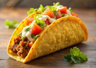 A crispy taco shell filled with flavorful ingredients and topped with melted cheddar cheese
