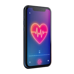 Neon Heartbeat App on Phone Mobile Health Technology Digital Wellness on transparent background