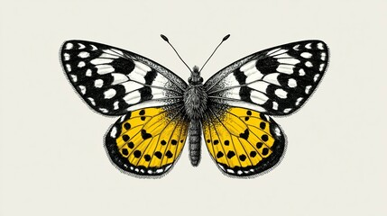 Obraz premium Detailed illustration of a butterfly with yellow accents.
