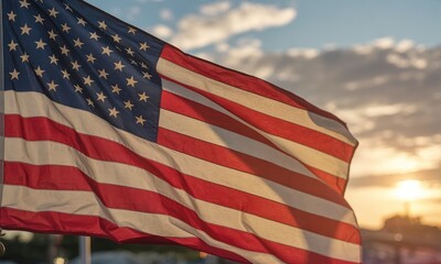 American flag waving at sunset patriotism freedom national symbol