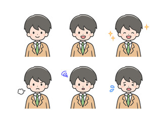 いろいろな表情の男子学生のアイコンセット
