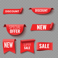 Set of Red Sale and Promotion Ribbons and Banners .Vector
