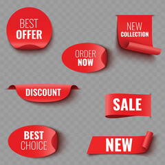 Set of Red Sale and Promotion Ribbons and Banners .Vector