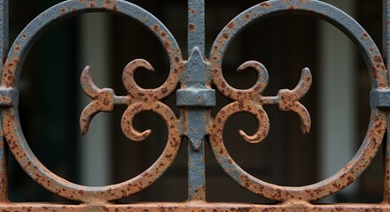 Rusted Iron Gate Detail: Ornate Scrollwork and Patina