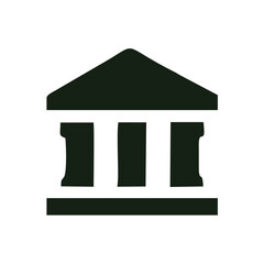 Minimalist Bank or Museum Building Silhouette Icon — Institutional Vector Emblem,A clean and bold black vector silhouette of a classical institutional building featuring a triangular roof and three pr