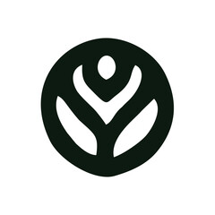 Minimal Circular Logo with Rooted Plant Motif — Nature-Inspired Emblem,A clean and contemporary vector logo featuring a white stylized plant with flowing root-like curves and leaf elements, enclosed i