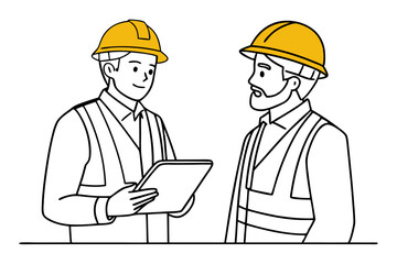 Young Builder Leading Team Meeting Line Art