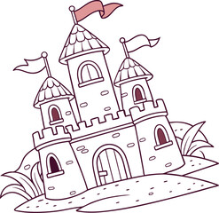 A vibrant vector cartoon illustration of a fairytale castle, a medieval fantasy building with towers and flags, perfect for a princess's kingdom