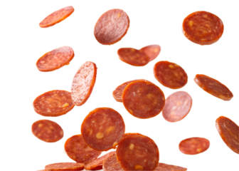 pepperoni floating on transparent background. pepperoni png for graphic use