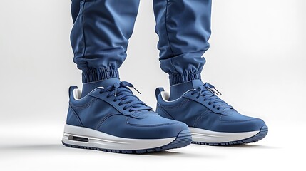 Blue Athletic Sneakers Mockup with Matching Joggers Close Up

