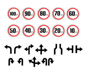 	Flat style arrow collection in various directions. Arrows that are bent, turn, zig zag, crossroads