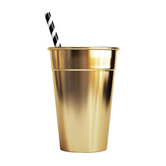 Gold metallic disposable cup with a straw