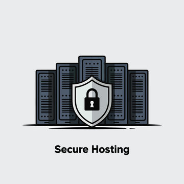 Secure Server Hosting Data Protection Grey Blue Servers Shield Lock