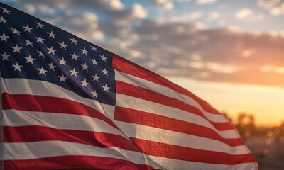 American flag waving at sunset patriotism freedom and national pride