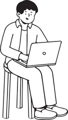 Woman on Laptop, Side View, Work From Home, Freelance Job, Sitting Pose, Transparent Background