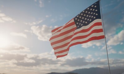 Fototapeta premium American flag waving in the sky patriotic symbol of freedom and liberty