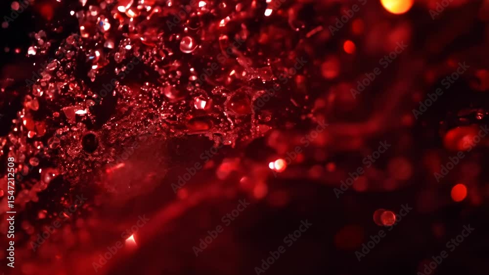 Aufkleber dynamic drops of red glitter in black oil or ink diffusing through liquid, creating an abstract aqua