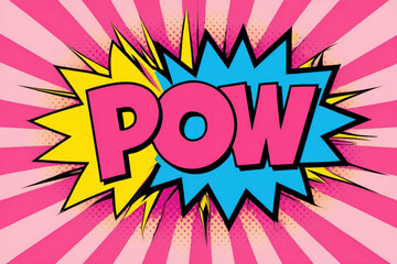 Obraz premium “POW!” comic explosion. Pink yellow burst. Cartoon speech bubble, pop art.