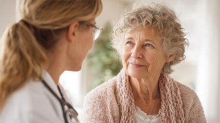 An elderly woman feels relieved after consulting a female doctor