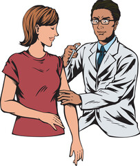 アメコミ風日本人男性　医療　医者　コロナ　ビジネス男性　ワクチン　注射