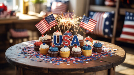 Patriotic cupcakes with usa decoration for a 4th of july celebration