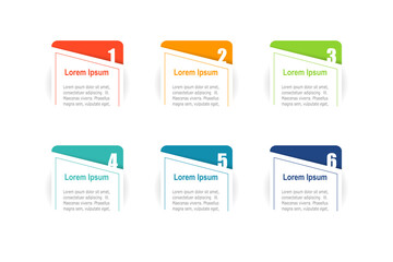 For business concept with 6 steps infographics,  rectangle shape with multi color label,  design for workflow layout, diagram, annual report, web design. vector illustration