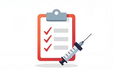 Check List with Vaccine. Vaccine Report line icon. Clipboard and Syringe icon. Schedule of vaccination. Editable stroke. Vector illustration. High quality