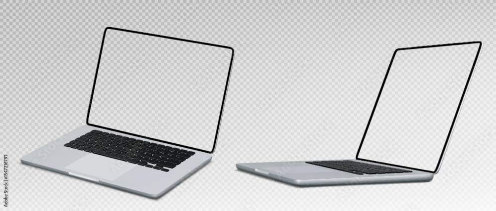 Poster laptop pc mockup with transparent screens - notebook computers in different angles for app presentat