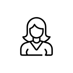 Handdrawn Outline Icon Woman Shoulder Length Hair V Neck Shirt female girl