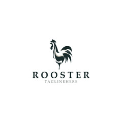 Modern and minimalist rooster logo design, poultry farm logo, vintage symbol template