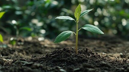 Young sprout emerging from soil