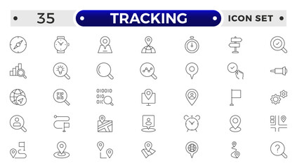 Tracking related icons set. Including logistics, warehouse, delivery, transport, inventory, freight, distribution, and Supply chain.