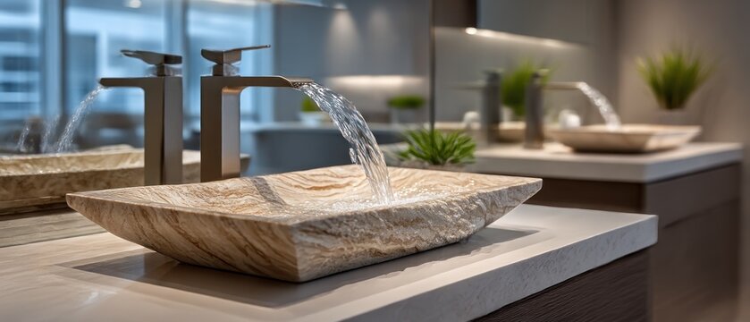 Modern bathroom sink with flowing water (1)