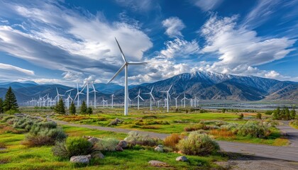 Panoramic landscape with wind turbines