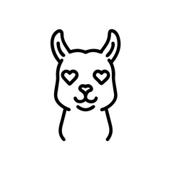 Handdrawn Llama Line Art Cute Animal Heart Eyes Love Emoji alpaca