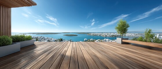 Panoramic ocean view from a wooden deck (1)