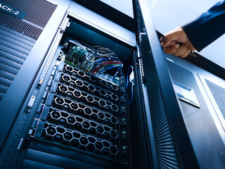 Server Rack with Cables in Data Center