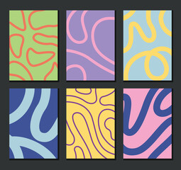 Obraz premium Aesthetic contemporary set of essential geometric backgrounds.Backdrops with basic lines shapes with pop up colours, ideas for posters, banner, flyers, home decor, textile. Vector Illustration.