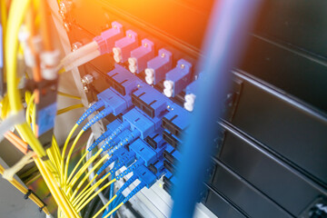 Fiber Optic Cables Connected in Rack