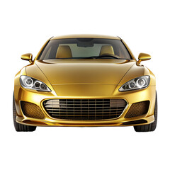 Gold Car Front View Isolated on Pure White Background

