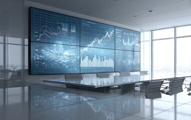 Modern conference room with large display screens