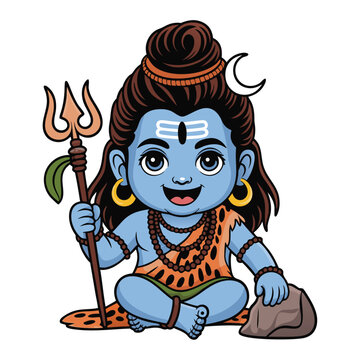lord shiva cartoon vector art drawing, digital painting of lord shiva image
