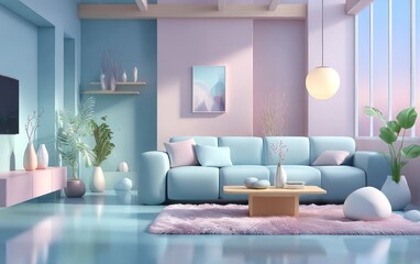Pastel living room scene